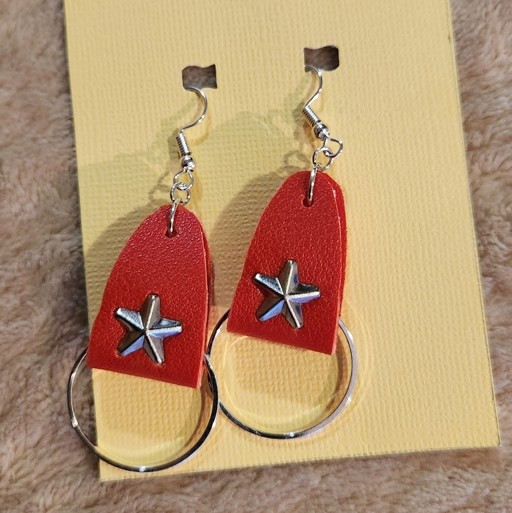 Red Faux Leather Earrings with Silver Hoops